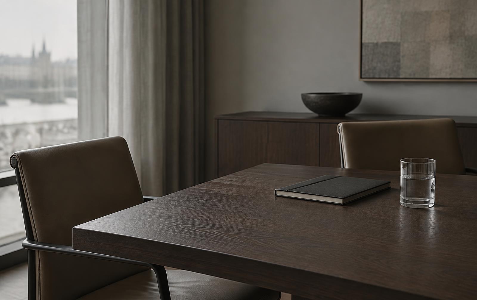 Executive meeting room prepared for a conversation